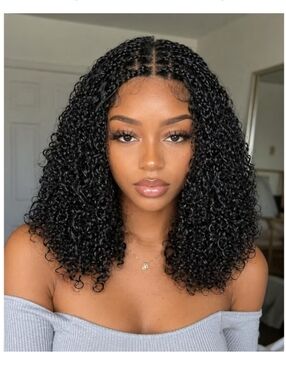 12" Short Afro Kinky Curly Wig Braided Roots